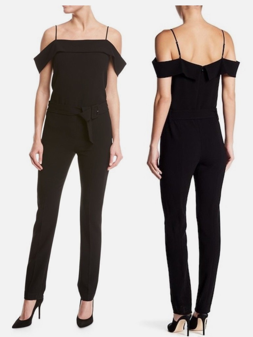 Theory off the shoulder admiral crepe belted jumpsuit black size 6